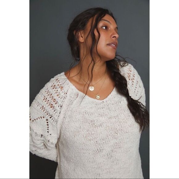 NEW Anthropologie Pilcro Luna Pointelle Textured Boho Tunic Sweater Plus 1X - Picture 2 of 5